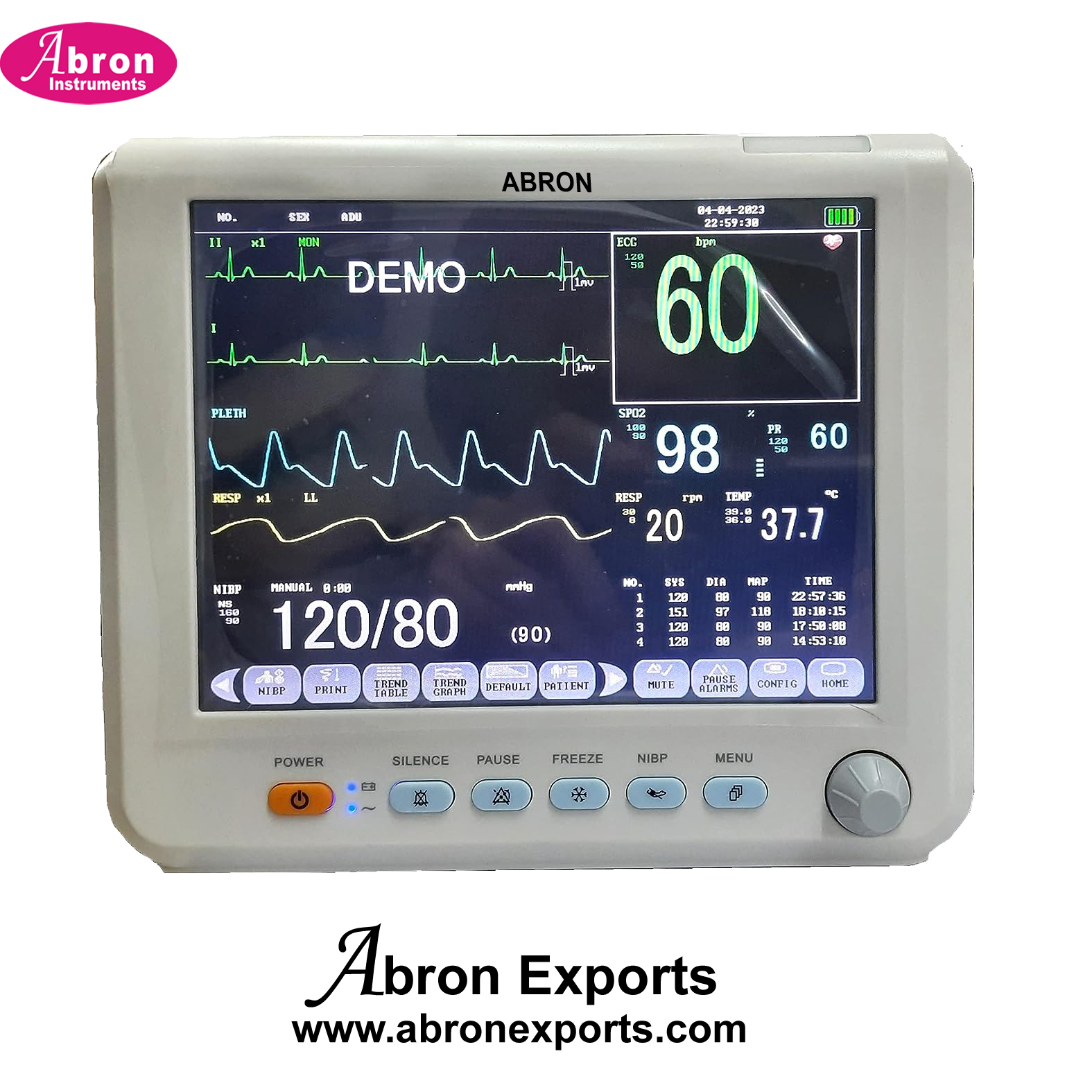 Patient Monitor 8inch touch ECG SOP2 NIBP TEMP PR Respiration 8 inch 5 para colour Hospital Nursing Home Abron ABM-2552ECG 
